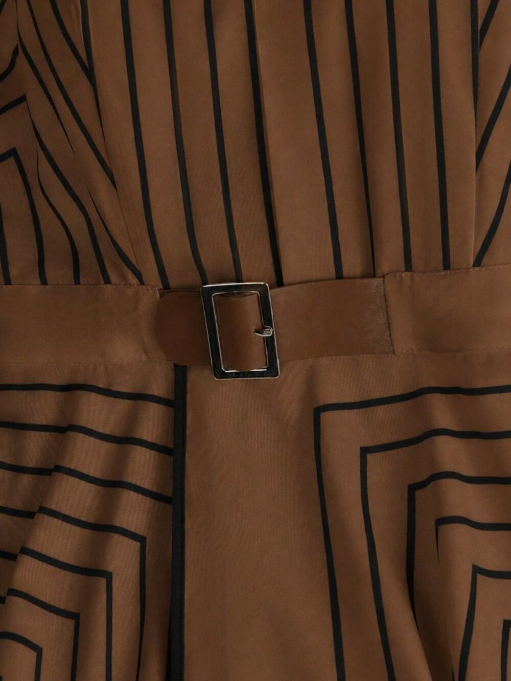 Brown Casual Women's Geometric Striped Sleeveless Shirt Dress - Picture 6 of 6